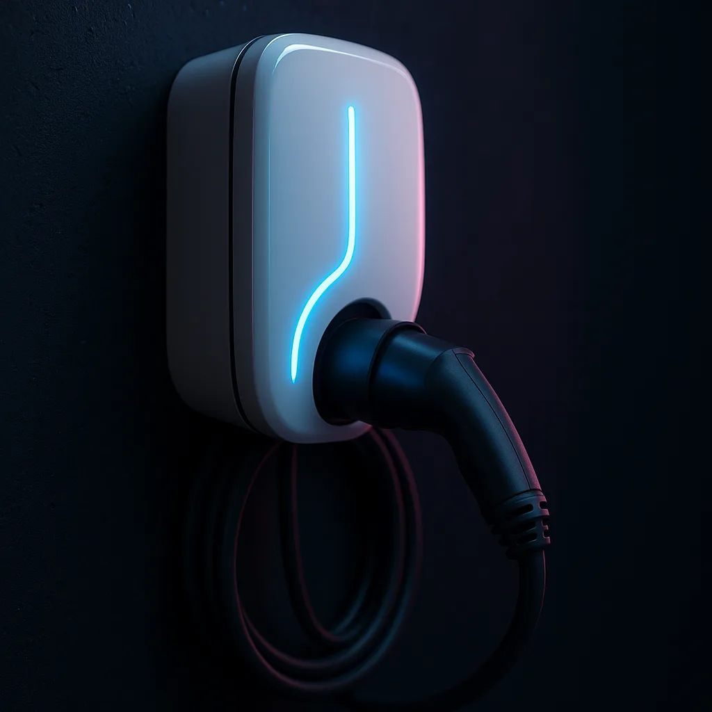 Carregador de parede branco de linhas curvas com faixa de luz azul