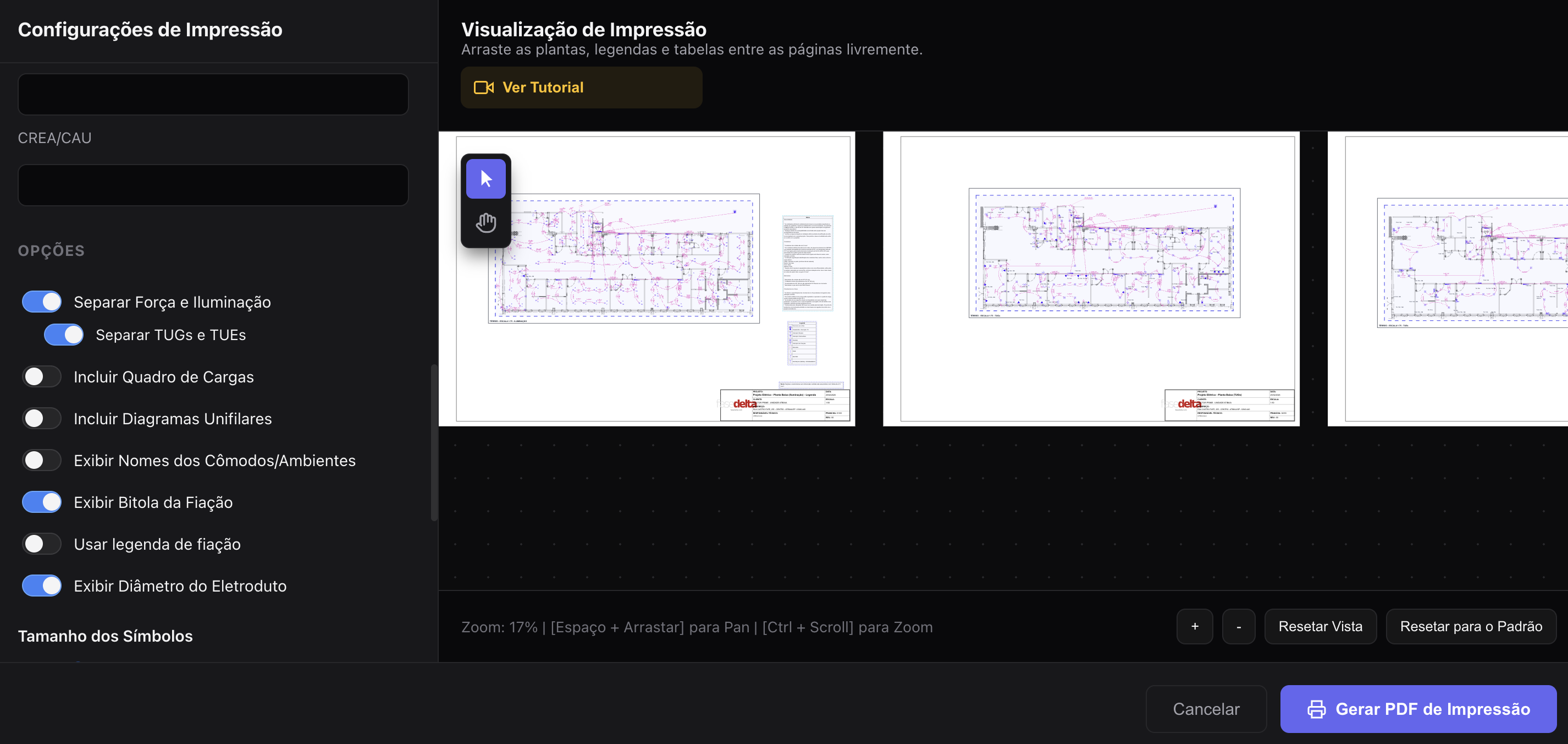 Separe automaticamente força e iluminação na impressão do projeto
