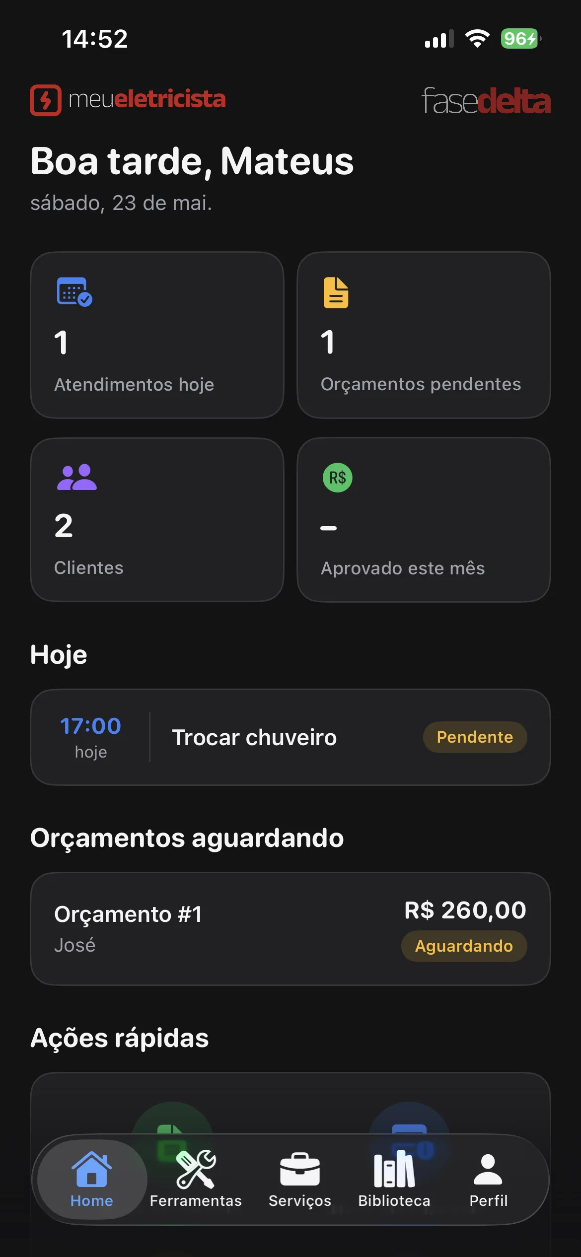 Meu Eletricista - tela inicial