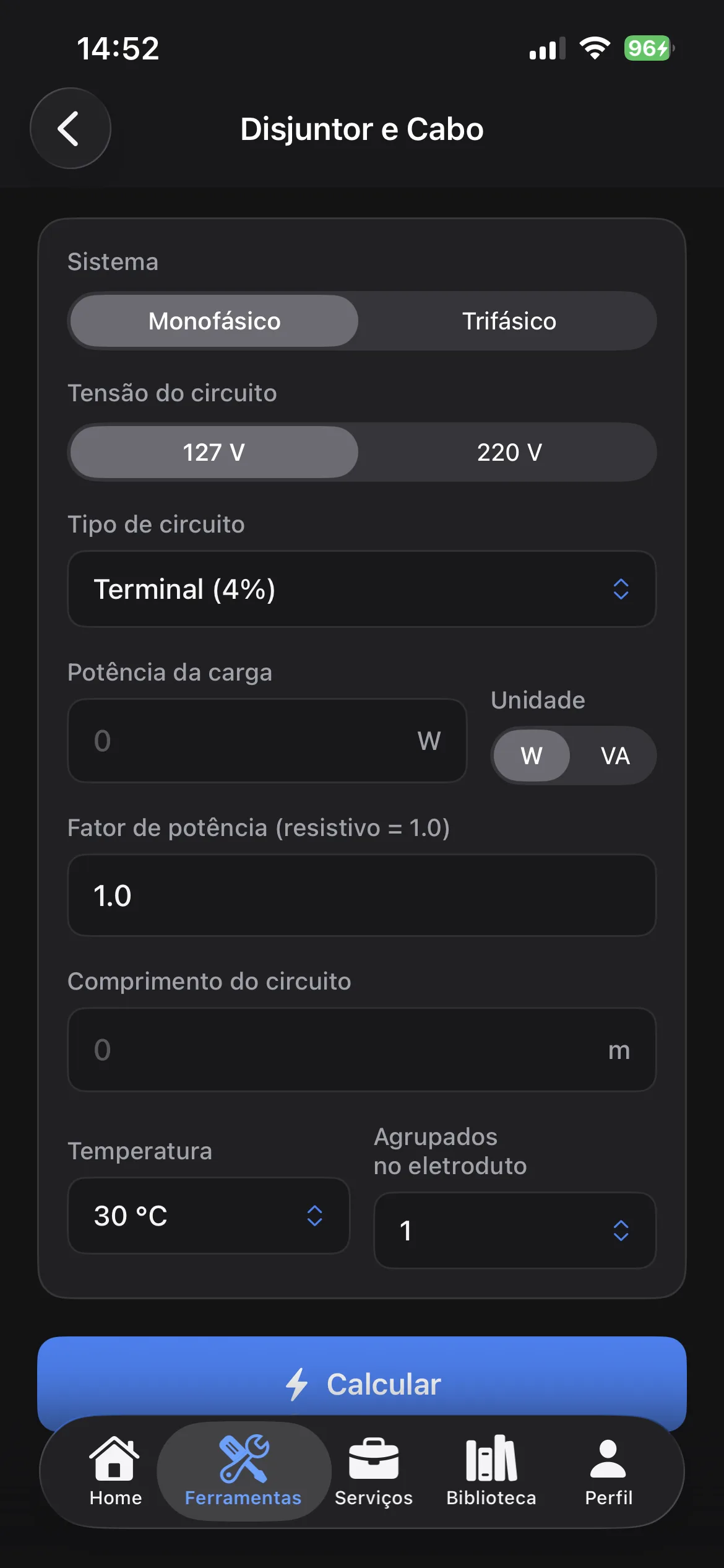 Calculadora Disjuntor e Cabo